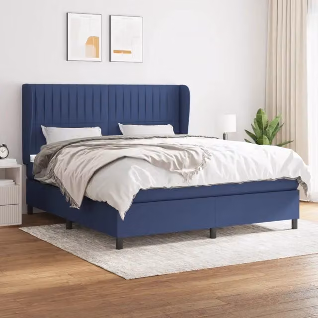 Letto Ibrido vidaXL con Giroletto a Molle e Materasso Blu e Bianco in Tessuto L/P: 180 x 200 cm – 1