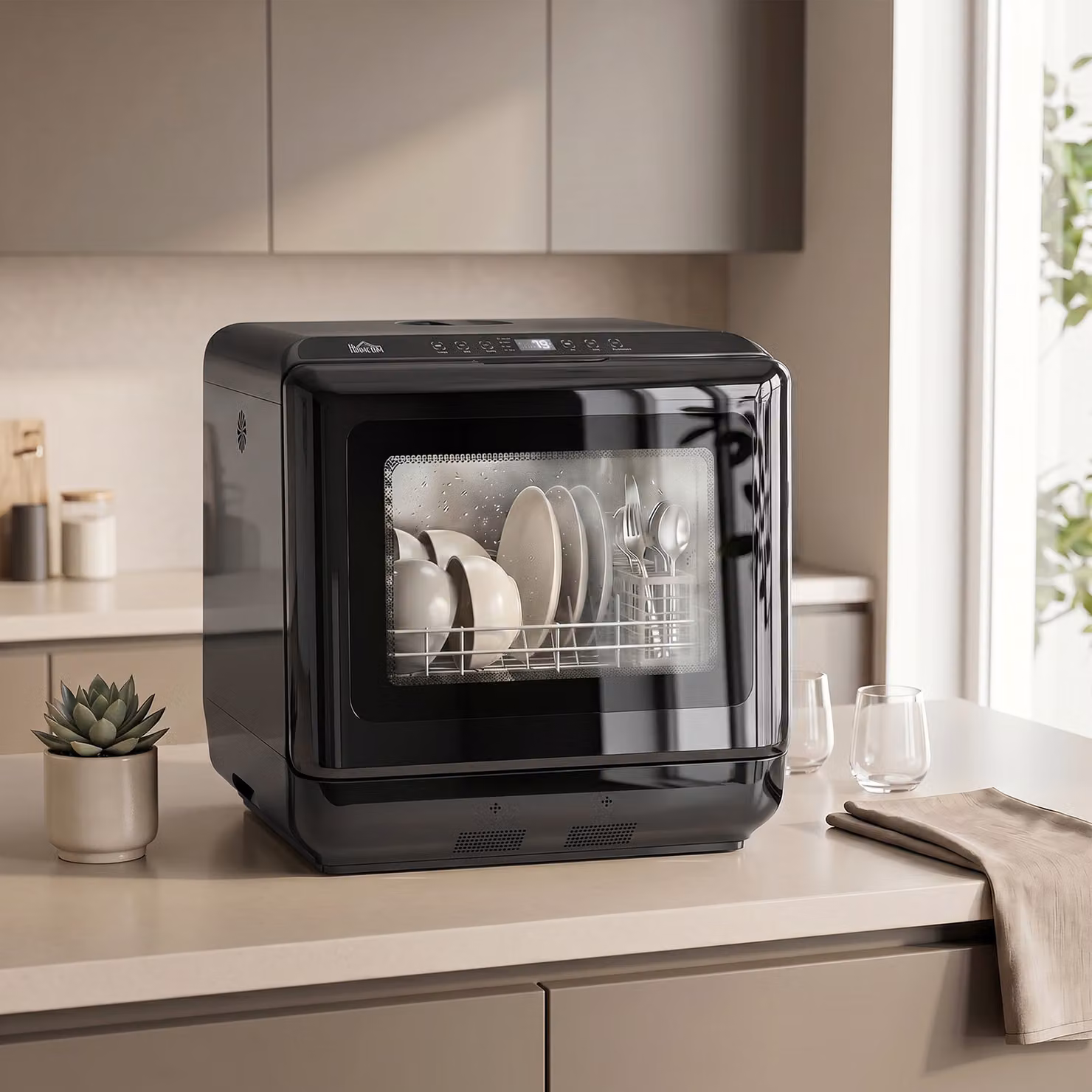 Lavastoviglie da tavolo HOMCOM con serbatoio integrato da 6 L, 5 programmi e display LED, Nero – 2