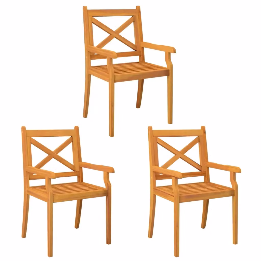 Set di 3 sedie da esterno vidaXL in legno massello di acacia color marrone con braccioli – 2
