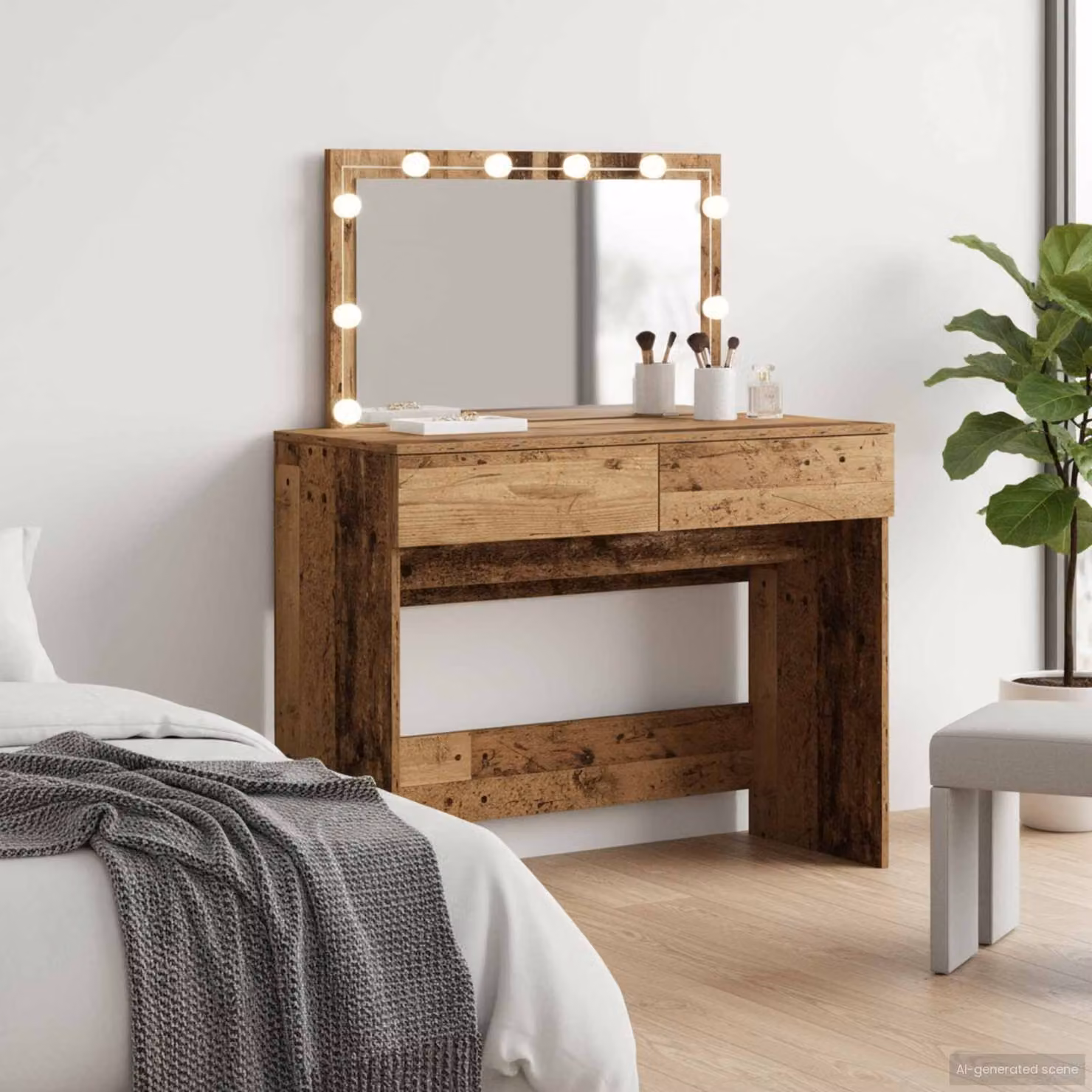 vidaXL Tavolo da Trucco in Legno Marrone L: 100 cm, P: 40 cm, H: 120 cm