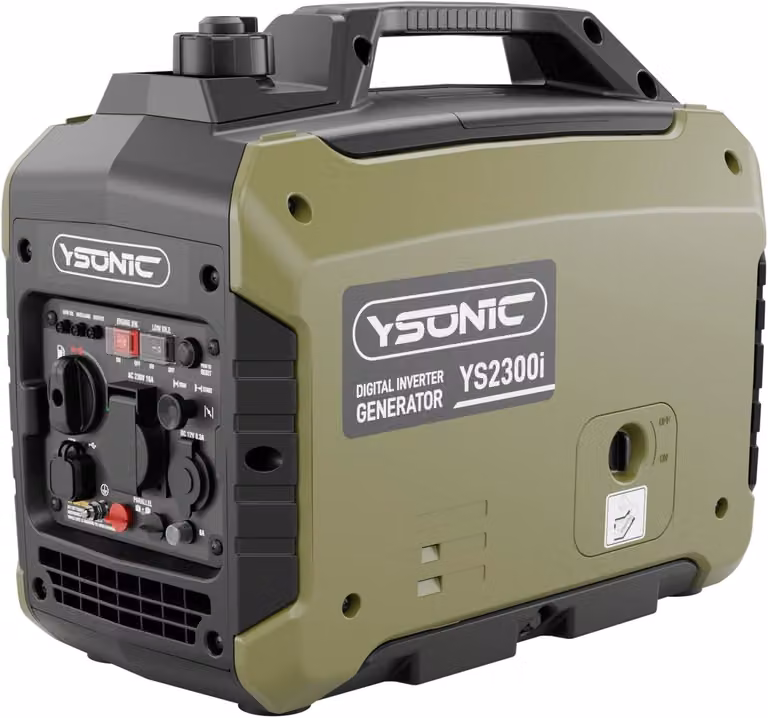 YSONIC YS2300i, generatore di corrente inverter da 2000W | 1600W di potenza continua | 230V, 2 porte USB, 12V DC | Motore a benzina a 4 tempi | Design mimetico