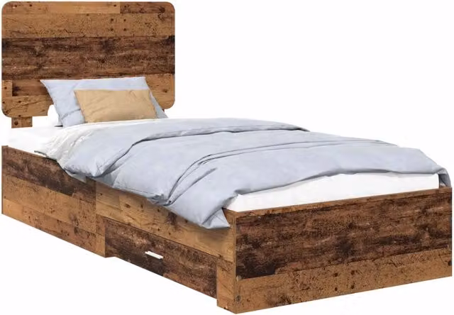 Letto singolo | Letto per adulti | Struttura del letto Legno vecchio 90 x 190 cm Legno multistrato