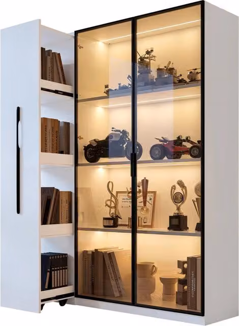 Vetrina Chicfurn con Ante in Vetro e Illuminazione LED, Mobile Moderno in MDF Bianco per Soggiorno o Sala da Pranzo, L: 110.5 cm, P: 35 cm, H: 160 cm – 1