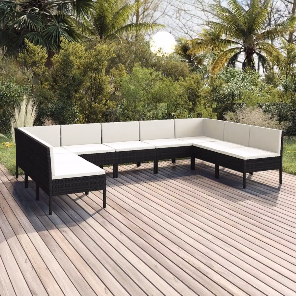 Maison Exclusive - Set da giardino da 9 pezzi con cuscini in polyrattan nero