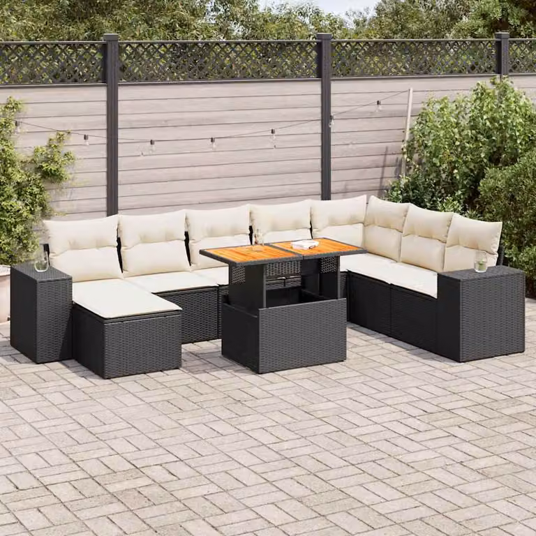 Maison Exclusive - Set Divani da Giardino 9 pz con Cuscini Nero Polyrattan Acacia
