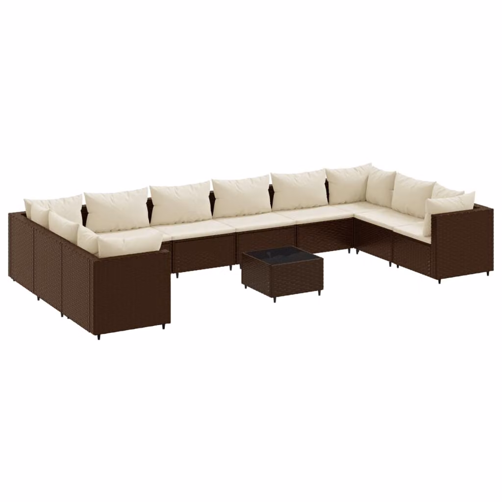 Set Divani da Giardino 11 pz con Cuscini in Polyrattan Marrone