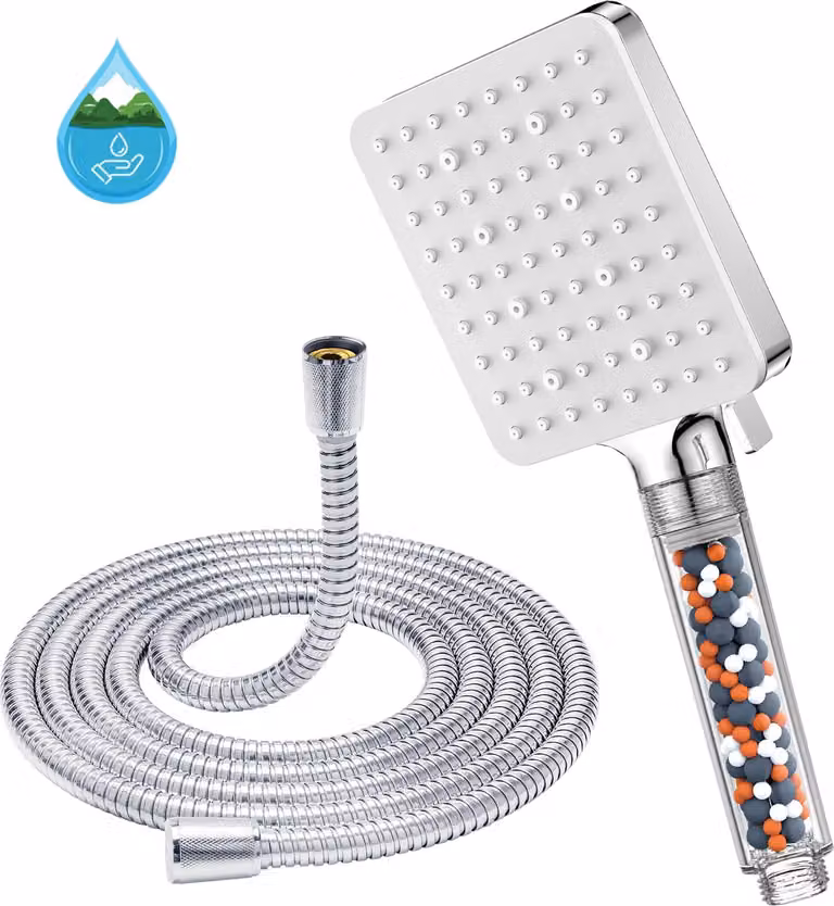 Rubinetto da doccia con tubo da 1,6 metri, 6 tipi di getto, anticalcare, bianco, per il bagno