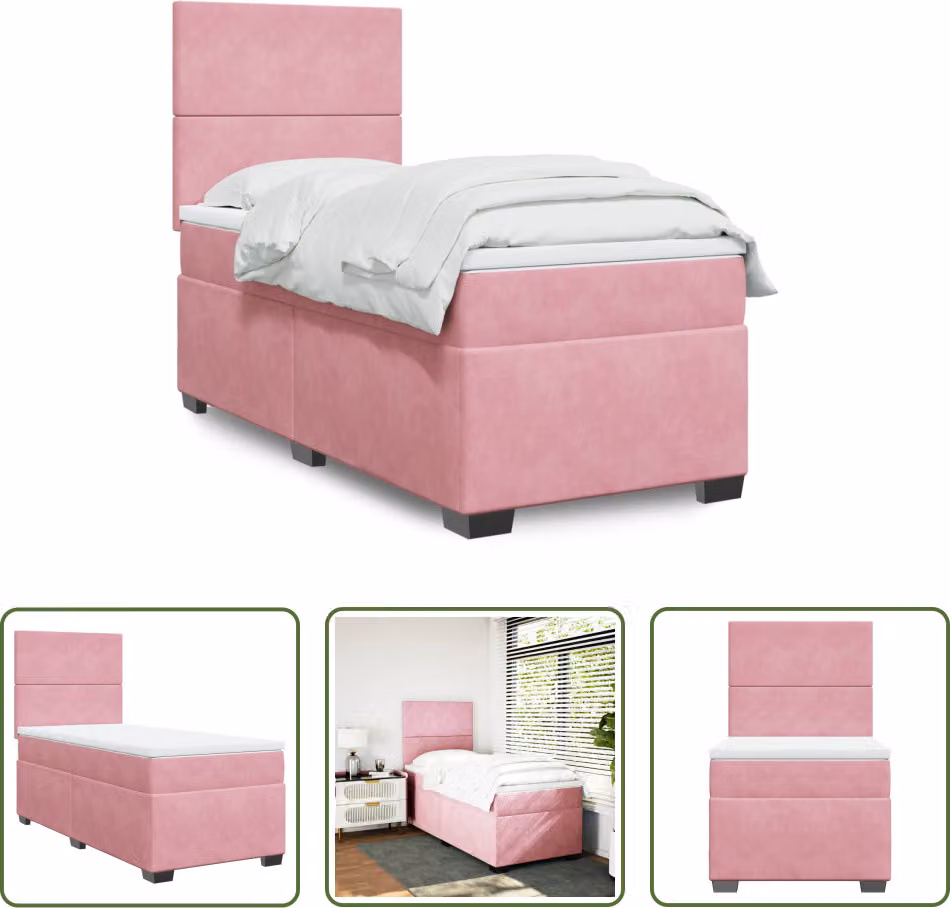 The Living Store Letto a molle con materasso Rosa 100x200 cm Velluto