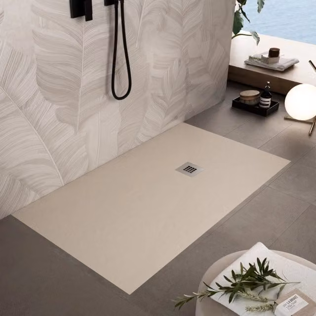 Piatto doccia in marmo resina crema pietra cemento plus, misura 90x200