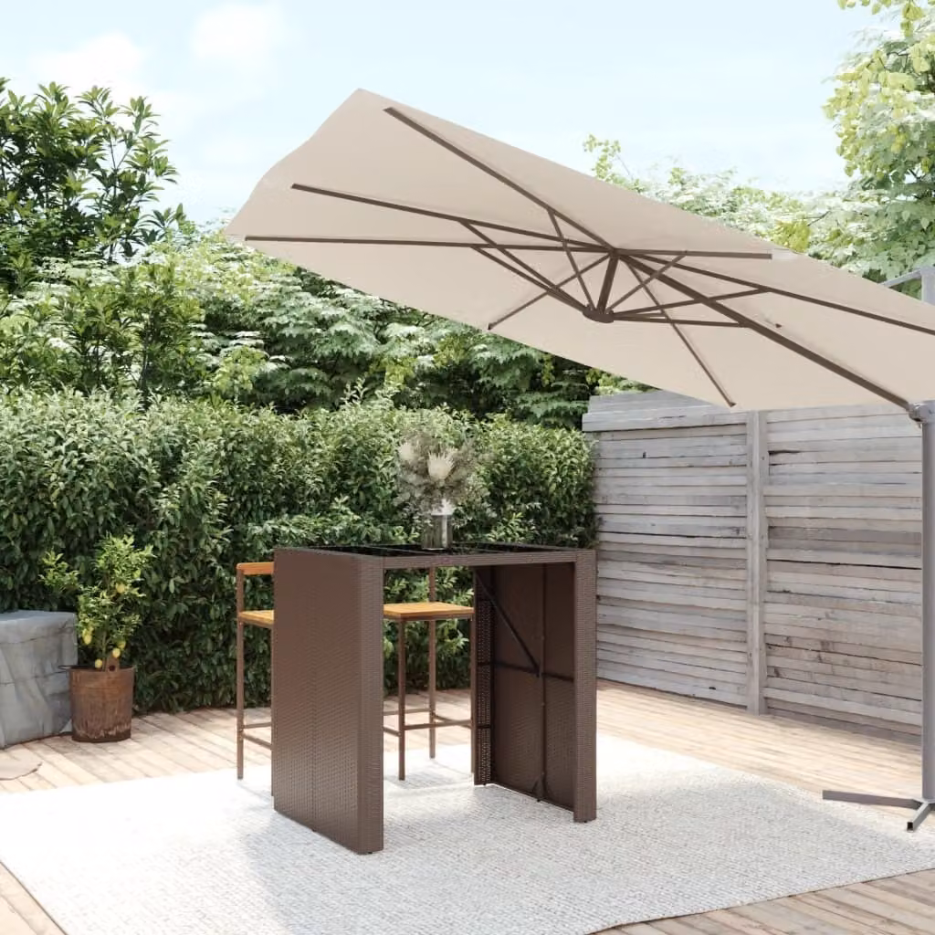 The Living Store Tavolo da bar con piano in vetro marrone 105x80x110 cm in poly rattan