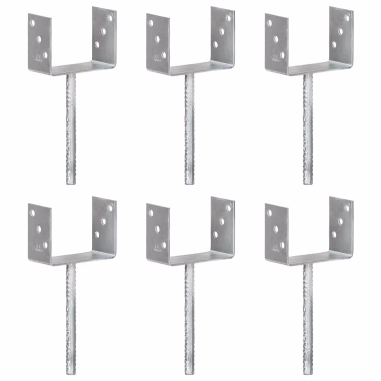 Set di 6 picchetti per recinzione vidaXL in acciaio zincato argento L/P/H: 14 x 6 x 30 cm