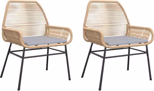 Set di 2 sedie da giardino in polyrattan e metallo con cuscini color marrone per esterno