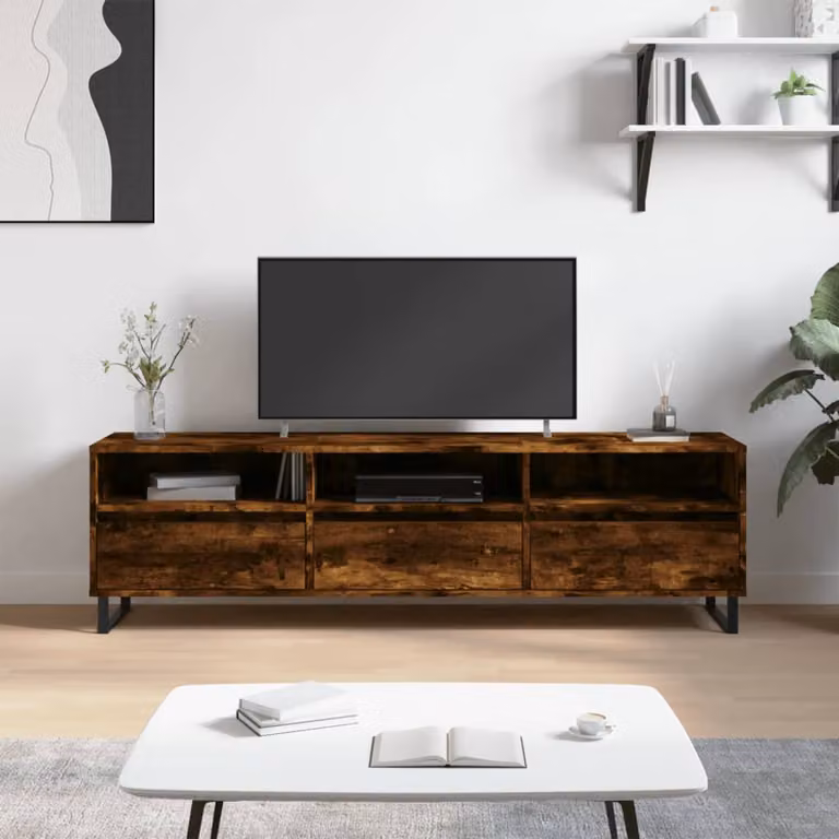 Mobile Porta TV vidaXL Rovere Fumo in Legno e Metallo, L 150 x P 30 x H 44,5 cm