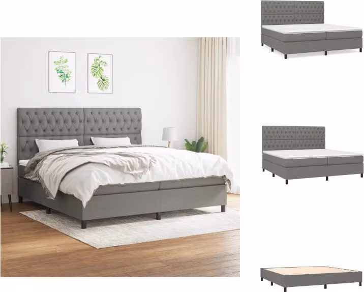 vidaXL Letto a molle con materasso grigio scuro 200x200 cm in tessuto - Letti & strutture letto