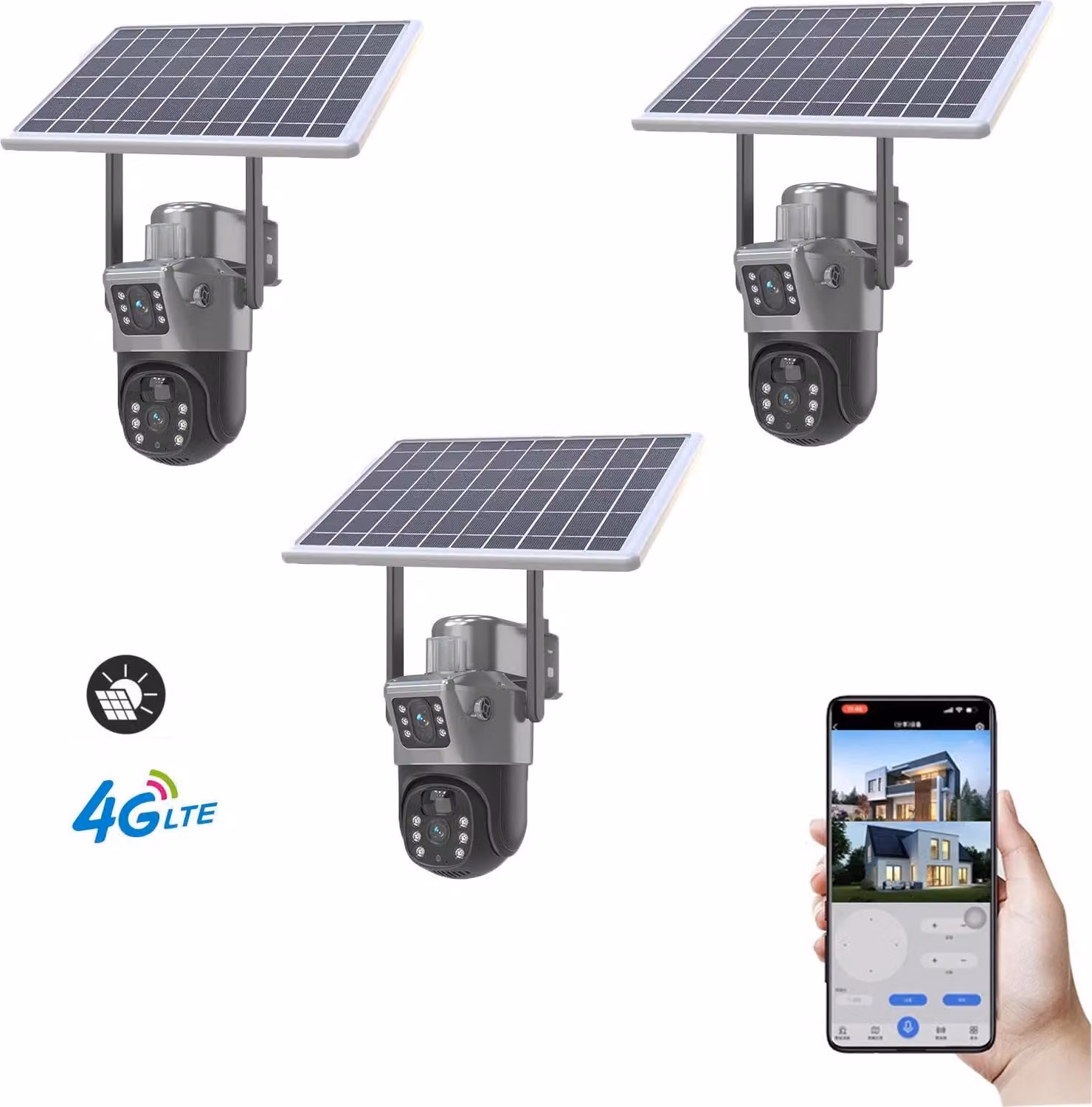 Telecamera di sicurezza domestica, alimentata a energia solare, con doppio obiettivo, 3*4G EU Senza scheda SD