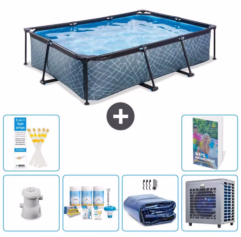 Piscina fuori terra rettangolare - aspetto pietra - 300x200x65 cm - composta da 5 elementi - modello S302