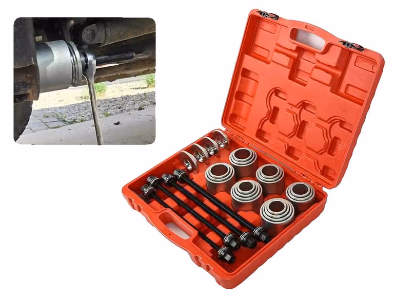 Kit di estrattori per boccole, diametro esterno da 44 a 82 mm, diametro interno da 34 a 72 mm, realizzato in acciaio ad alta resistenza, compatibile con diversi veicoli, peso: 5 kg