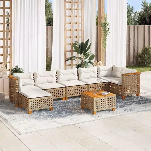 Set Divano da Giardino 8 pz con Cuscini Beige in Polyrattan 3261934