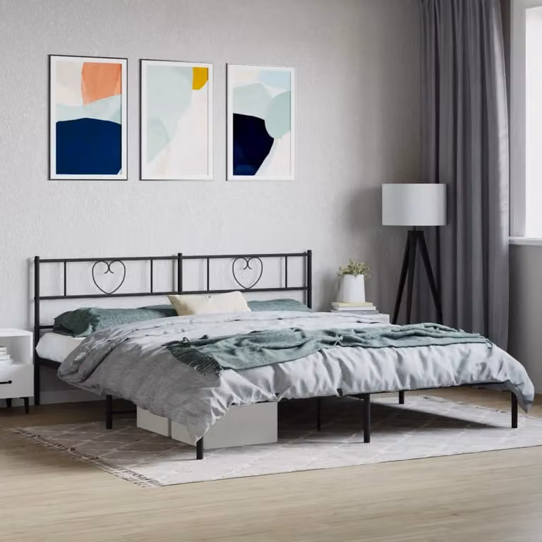 The Living Store Struttura letto con testiera in metallo nero 180x200 cm