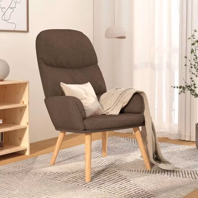 Poltrona Relax Recliner in Tessuto con Braccioli e Struttura in Metallo e Legno, Colore Beige e Marrone – 1