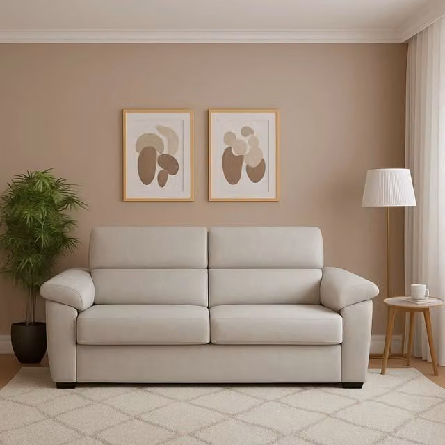 Divano Giffone a 3 posti Made in Italy con rivestimento sfoderabile in tessuto beige L: 225 cm, P: 95 cm, H: 45 cm – 1