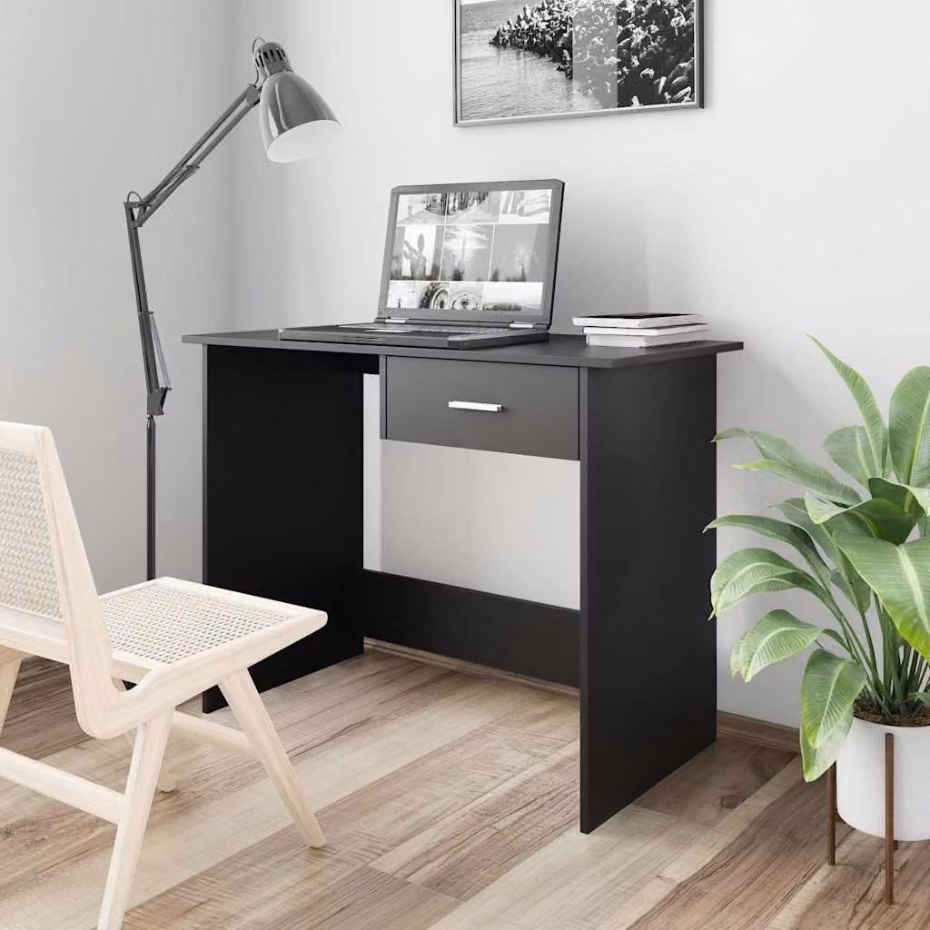 Scrivania moderna vidaXL in legno e metallo nera L 100 x P 50 x H 76 cm