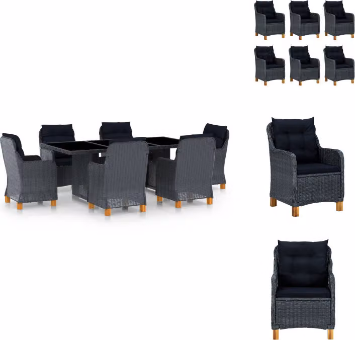 vidaXL set da pranzo da giardino 7 pezzi con cuscini in poly rattan grigio scuro - Set di mobili da giardino