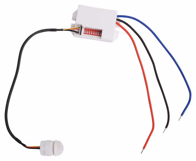 Sensore di movimento da incasso a 230V, di dimensioni ridotte, con istruzioni, dotato di sensore a infrarossi