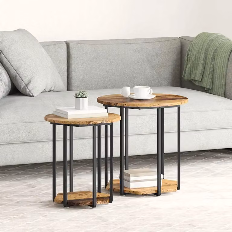 Set di 2 tavolini quadrati vidaXL in stile industriale, colore marrone, L/P/H: 50 x 50 x 50,5 cm