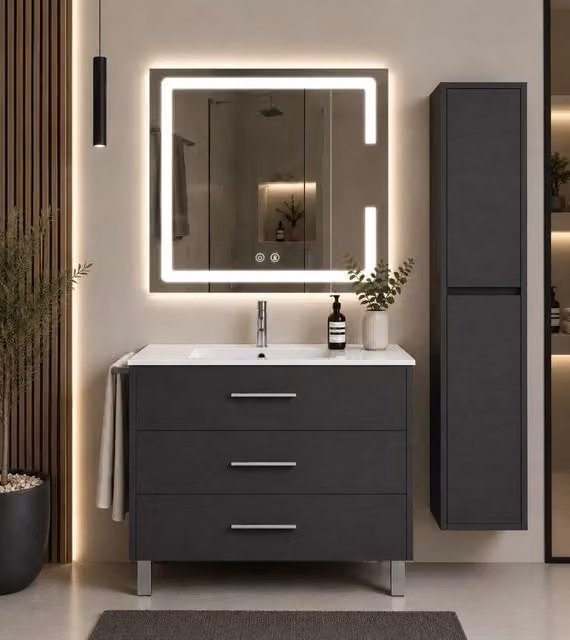 Mobile bagno con lavabo ORIGENBATH RIBERA senza specchio 90x40 cm grafite con colonna