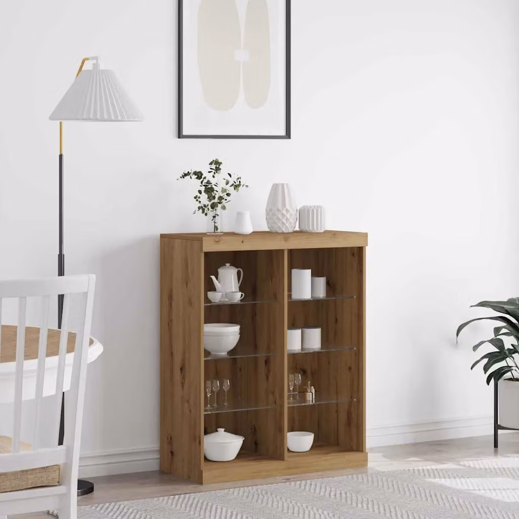Madia moderna vidaXL in rovere con illuminazione LED integrata, colore marrone, L 81 x P 37 x H 100 cm