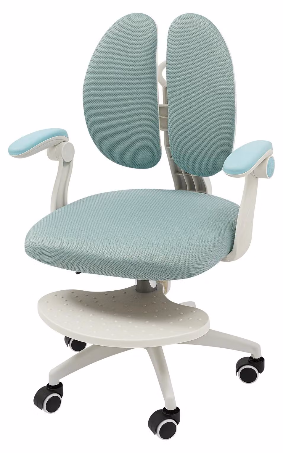 Sedia ergonomica per bambini - Sedia da scrivania - Regolabile in altezza - Schienale doppio - Con poggiapiedi e braccioli - Giratoria - Seduta imbottita, portata massima 100 kg - Verde smeraldo