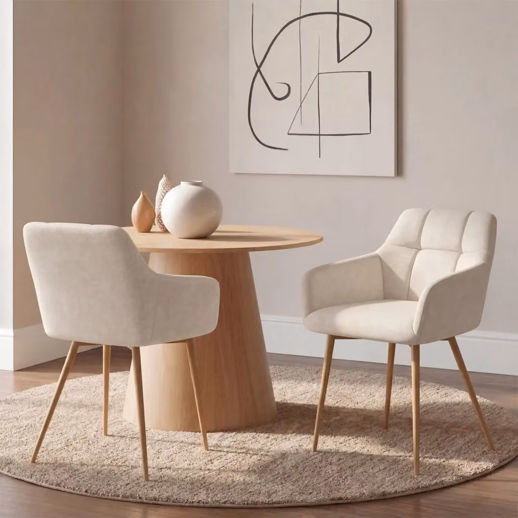 Set di 2 sedie moderne IDMARKET in tessuto bouclé beige con gambe in legno e metallo per sala da pranzo e cucina – 2