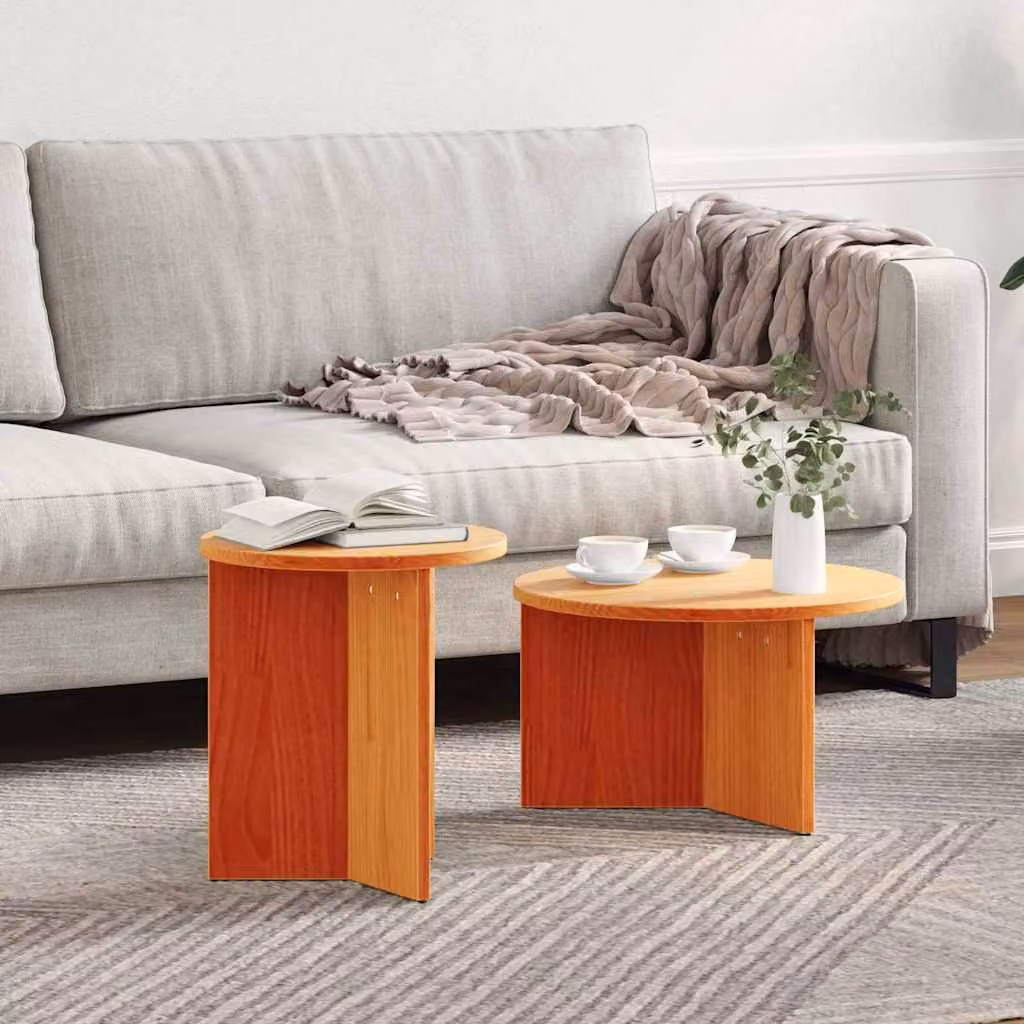 Maison Exclusive - Tavolino da caffè, 2 pezzi, color cera, 49 x 49 x 28 cm, legno massello di pino