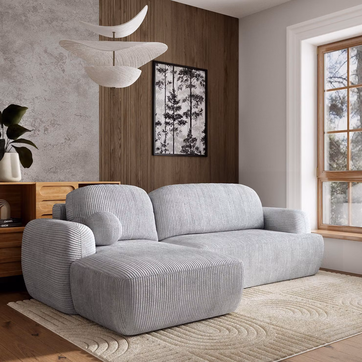 Divano angolare Masseno MODENZA P L-S con funzione letto a L, divano con box letto, divano da salotto, divano, divano, divano letto, set di divani - grigio chiaro, POSO 55