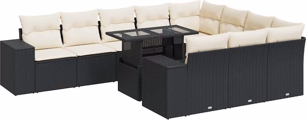 Set Divani da Giardino 11 pz con Cuscini in Polyrattan Nero