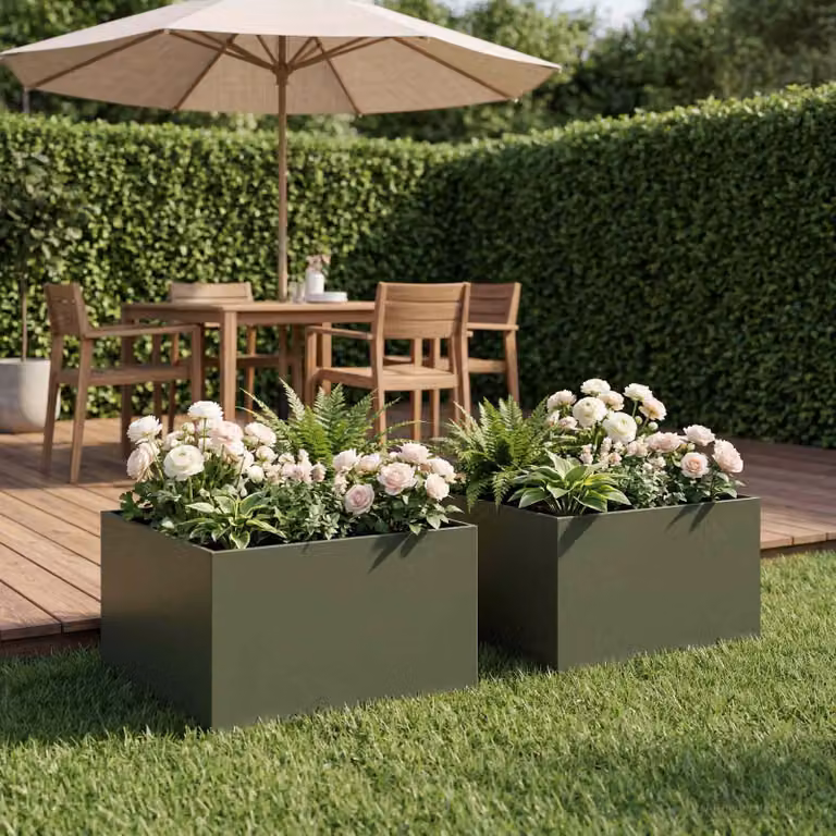 Set di 2 vasi da giardino vidaXL in metallo verde, L: 60 cm, P: 60 cm, H: 30 cm