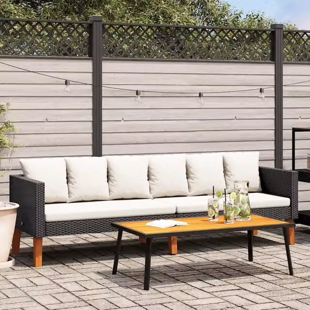 Divano da Giardino Moderno a 3 Posti vidaXL con Cuscini in Tessuto Bianco e Nero e Struttura in Metallo Nero – 1