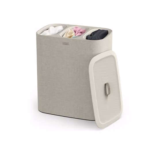 Joseph Joseph Tota - Cesto separatore porta biancheria bucato, 90 litri, con coperchio, 3 sacchi rimovibili con manici, Beige