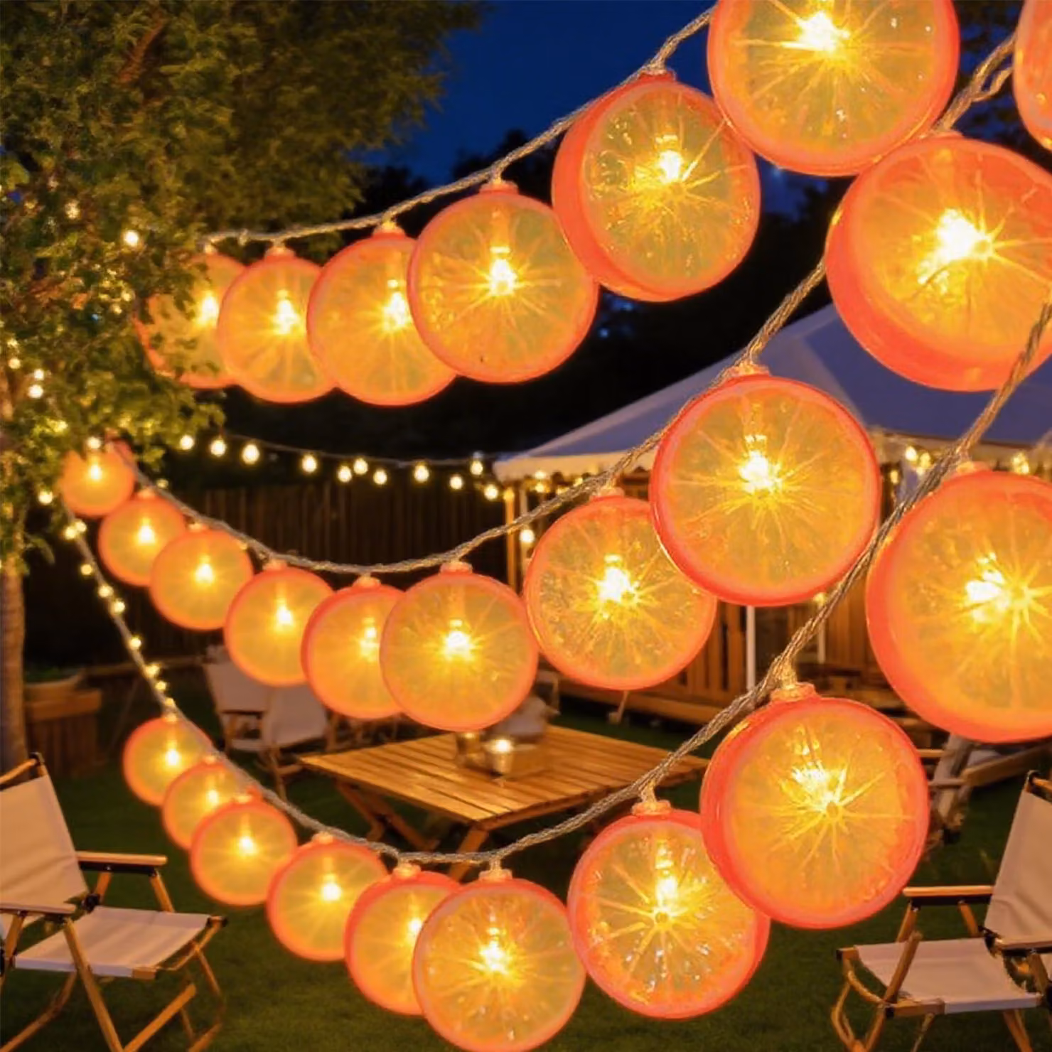 Catena luminosa da 3 metri, con 20 LED bianco caldo, colore arancione, decorazione a tema limone