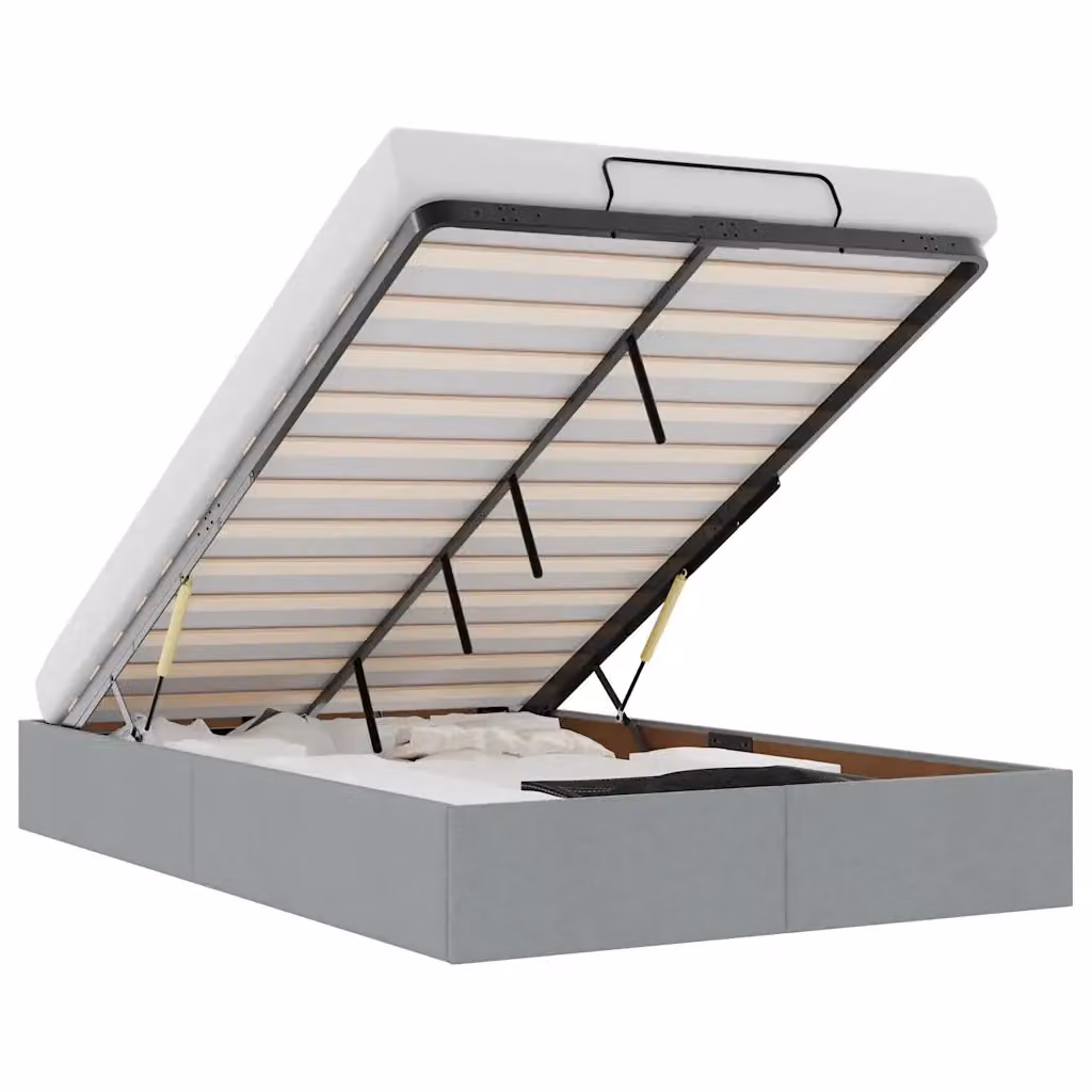 Struttura Letto con Contenitore a Alzata vidaXL in Tessuto Grigio L: 120 cm, P: 200 cm, H: 140 cm – 2