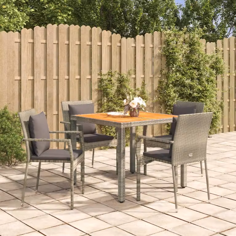 Set da pranzo da giardino vidaXL in legno di acacia e polyrattan grigio con 5 pezzi
