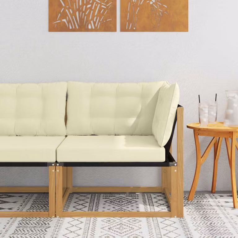 vidaXL Divano Angolare da Esterno in Legno di Acacia con Cuscini in Tessilene e Schiuma, Design Moderno per Giardino e Terrazzo