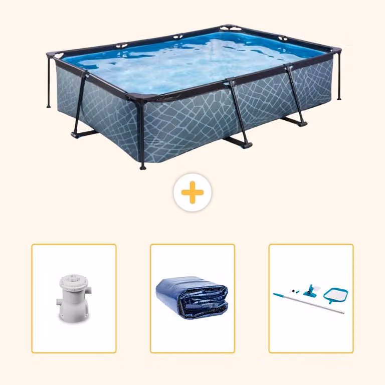 Piscina fuori terra rettangolare - aspetto pietra - 300x200x65 cm - composta da 4 elementi - SCB78
