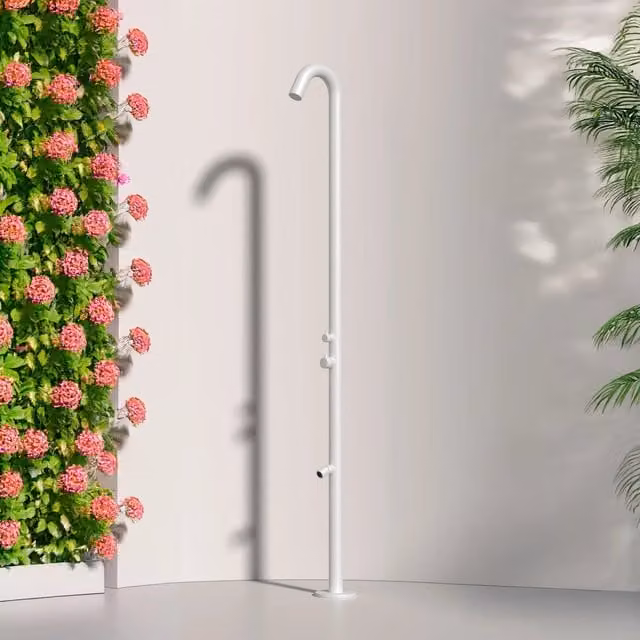Doccia Esterna Sined in Acciaio Inox 316L Nautico Bianco con Miscelatore Caldo-Freddo e Lavapiedi Sistema C-BOX – 1