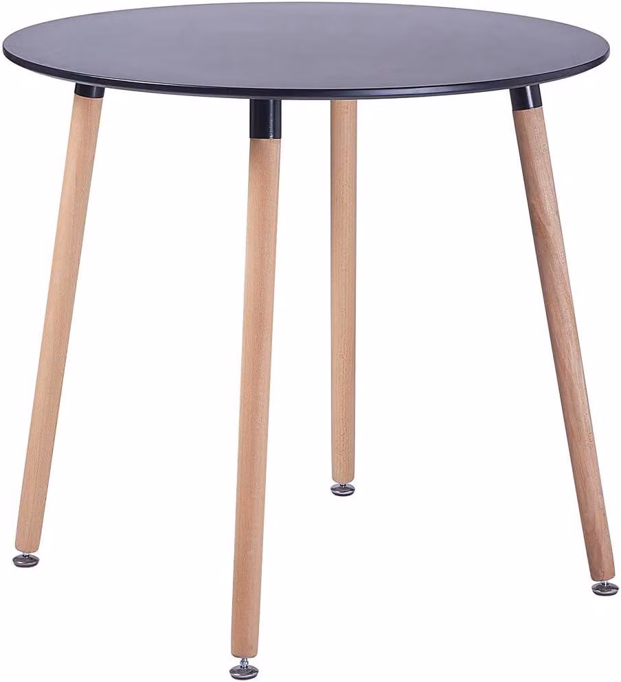 Tavolo da pranzo H.J. Tavolo rotondo per la sala da pranzo, tavolo da cucina dal design scandinavo, realizzato in MDF con 4 gambe in legno di faggio, dimensioni: altezza x diametro: 73 x 80 cm, colore nero