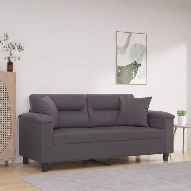Divano a 2 Posti con Cuscini-Sofa 2 Posti con Cuscini Grigio 140 cm in Similpelle 390461