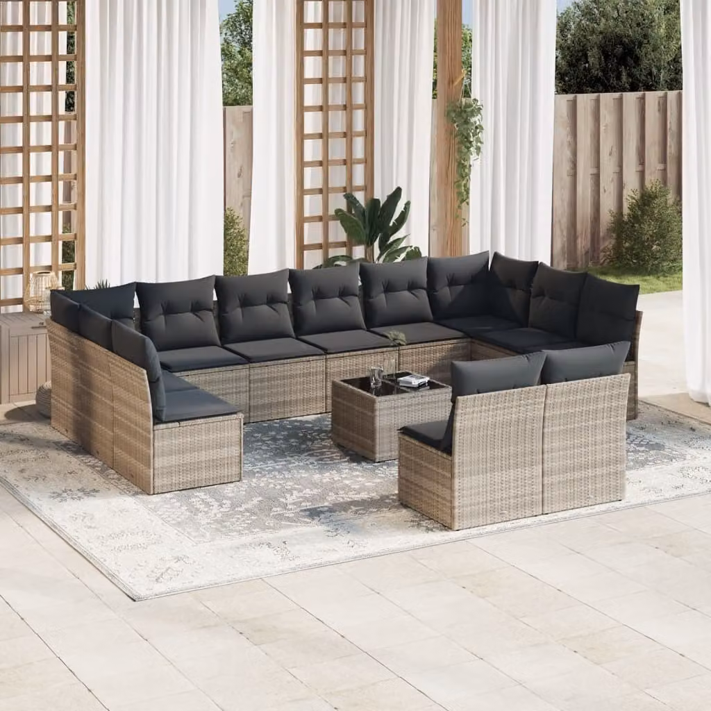 Maison Exclusive - Set Divani Giardino 13 pz con Cuscini Grigio Chiaro Polyrattan