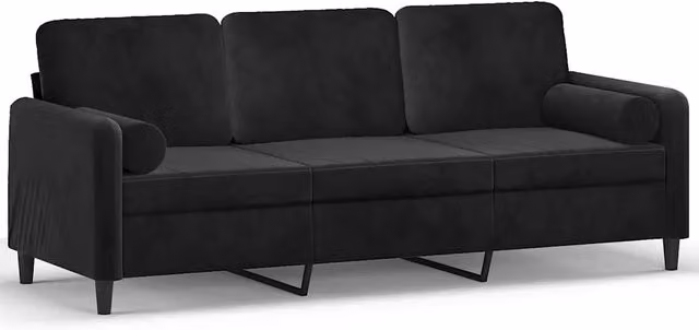 Divano | Divano da soggiorno | Sofa a 3 Posti con Cuscini Nero 180 cm in Velluto