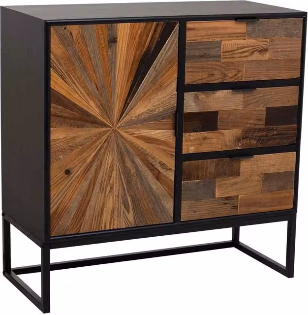 Mobile da ingresso in legno e metallo con 1 anta e 3 cassetti marrone 80x34x80